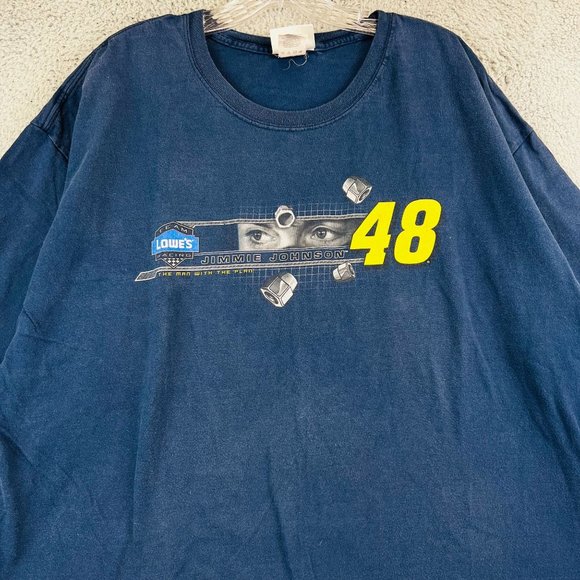 Vintage Nascar Chase Jimmie Johnson Lowes #48 Blue Men’s T-Shirt Size 2XL - Picture 3 of 9